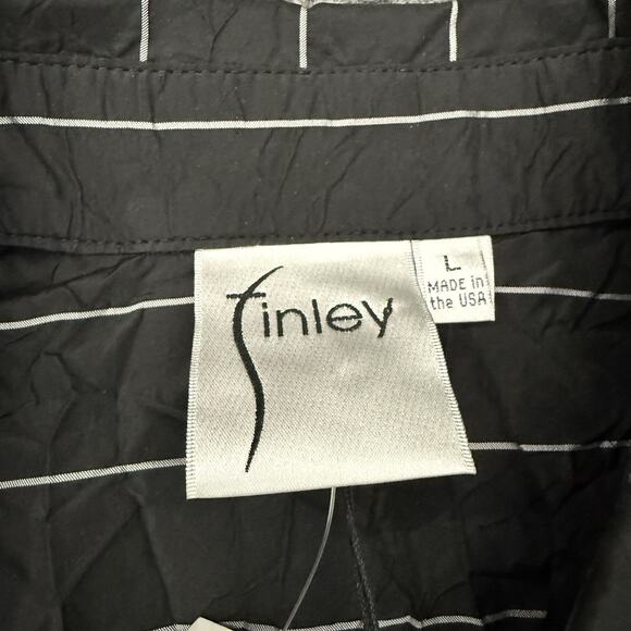 Finley Shirt Women Large Black Stripe Crinkle Adjustable Sleeve Lagenlook USA - Picture 11 of 12